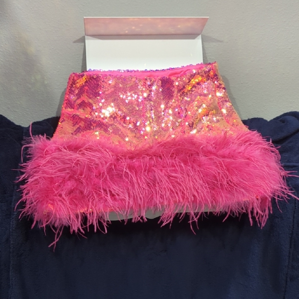 NADINE MERABI Vibrant Pink Sequin Mini Skirt